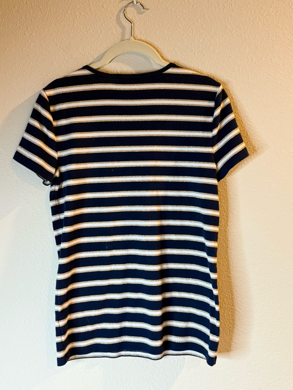 LAUREN Ralph Lauren Navy, White & Gold Striped Short Sleeve Tee - Picture 2 of 4